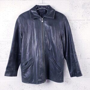 Tibor Mens Black Long Sleeve Collared Full‎ Zip Leather Bomber Jacket Size Small